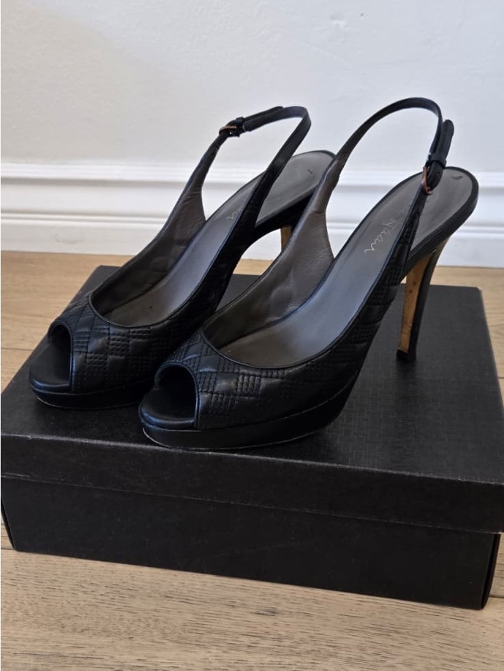 Cole Haan Black leather Slingback Peep-Toe Heels size 7
